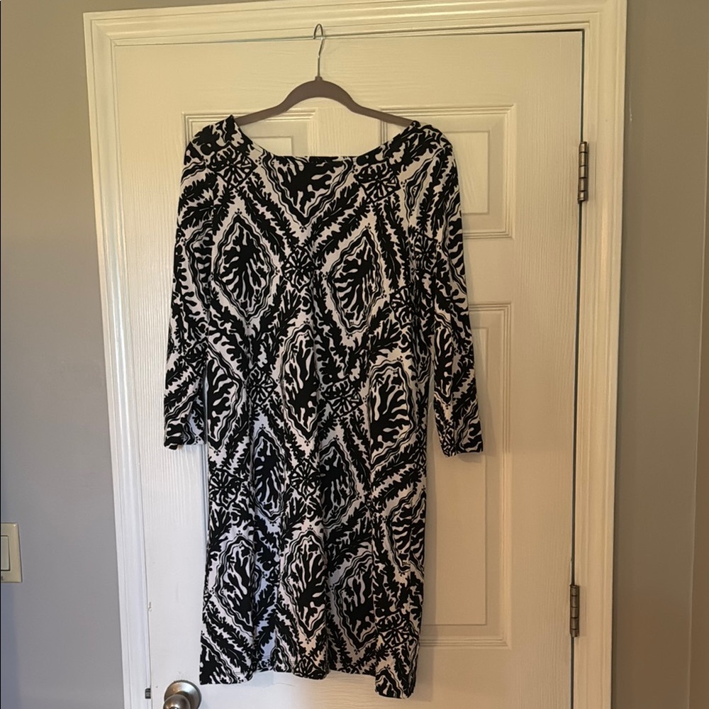 Lilly Pulitzer Black and White Sheath Dress with 3/4 Sleeves